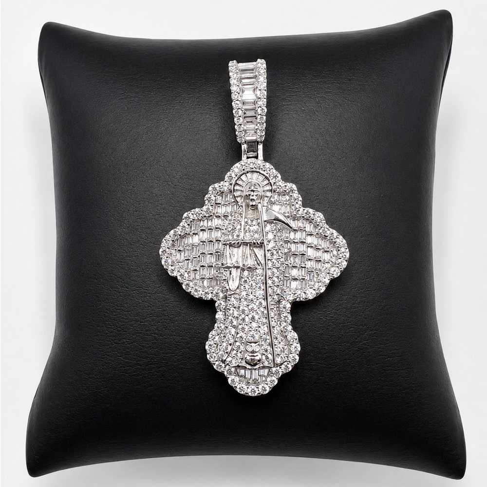 925 Sterling Silver Spinel White Stones Grim Reaper Men’s Pendant